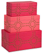 Pink Julia Studded Boxes, Set of 3 contemporary-decorative-boxes@北坤人素材