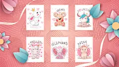 可爱的动物贺卡矢量图