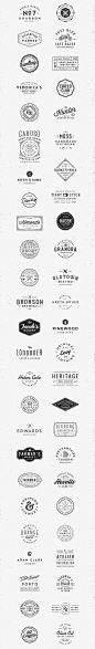 The bundle includes 50 high quality vintage logos for Adobe Photoshop and Illustrator.