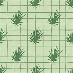 手绘无缝图案用松枝点缀。柔和的背景与检查。简单的新年植物背景。