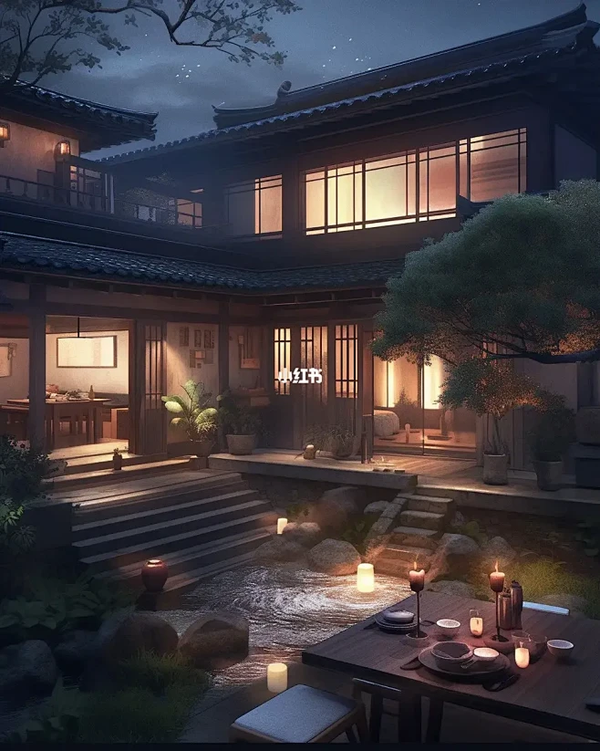 中式庭院夜景