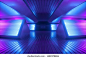 3d render, blue pink neon light abstract background, night club empty room interior, tunnel or corridor, glowing panels, fashion podium, performance stage decorations,