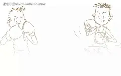 戴着拳套的两个男孩插画|卡通|卡通人物|卡通人物图片|可爱|漫画人物|男孩|拳击|人物素材|人物图片|矢量人物|手绘