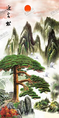 迎客松国画山水玄关背景墙 【酷图网】迎客松,玄关背景墙,现代装饰画,晶瓷装饰画,餐厅装饰画,室内装饰画,北欧装饰画,小清新装饰画,轻奢风,简约装饰画,金箔,飞鸟,水墨山水,国画山水,太阳,水倒影,玄关