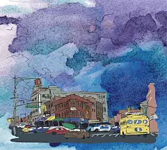 蓝色城市风景插画矢量图 蓝色 车 高清背景 背景 设计图片 免费下载 页面网页 平面电商 创意素材