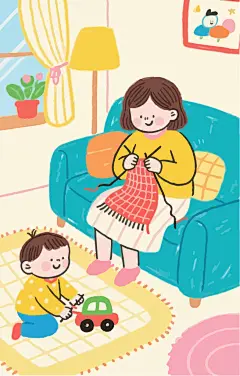 织毛衣温馨休闲场景