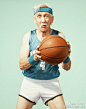 摄影师 Dean Bradshaw拍摄了一组75岁爷爷奶奶辈的运动写真；图中的老年人们分别玩耍篮球，跳神以及举重，人老心不老，#求是爱设计# ​​​​