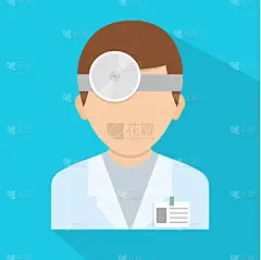 有头镜的眼科医生。图标孤立的背景。平面插画风格。矢量图