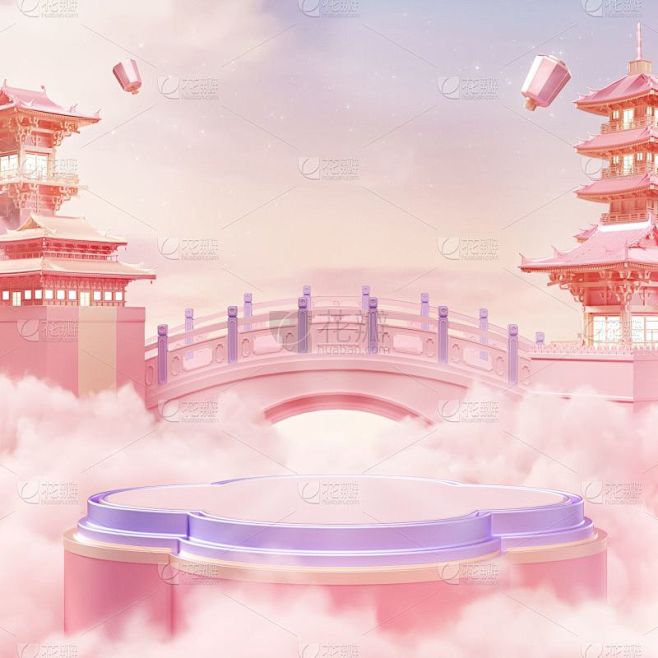 浪漫七夕情人节3D三维立体中国风中式展台...