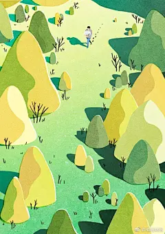 插画师Hee-Jung Lee的一组风景主题插画，用明亮清透的蓝色和绿色主调色彩去绘制关于夏季里的风光，将自己旅行过的地方记录下来，喜欢作者的配色和构图~清新中绽放着美好的氛围！#插画分享# ​​​​