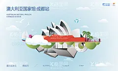 携程澳大利亚旅行活动创意画面  - 源文件下载【酷图网】海报,活动展板,旅行,旅游,创意,主画面,背景板,绘画,插画,卡通,创意,矢量,熊猫,环球中心,悉尼歌剧院,太古里,太阳升鸟,帆船,质感,