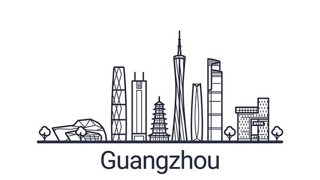 广州城市线稿线条插画矢量图素材