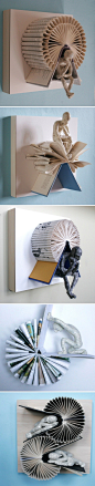 [书雕艺术] Kenjio 书雕艺术 - 马来西亚艺术家Kenjio用纸折叠的方法，用文学雕塑重新诠释知识的力量和反映时间的限制。给自己加点创意：http://www.jiae.com/idea/2082853913.html。