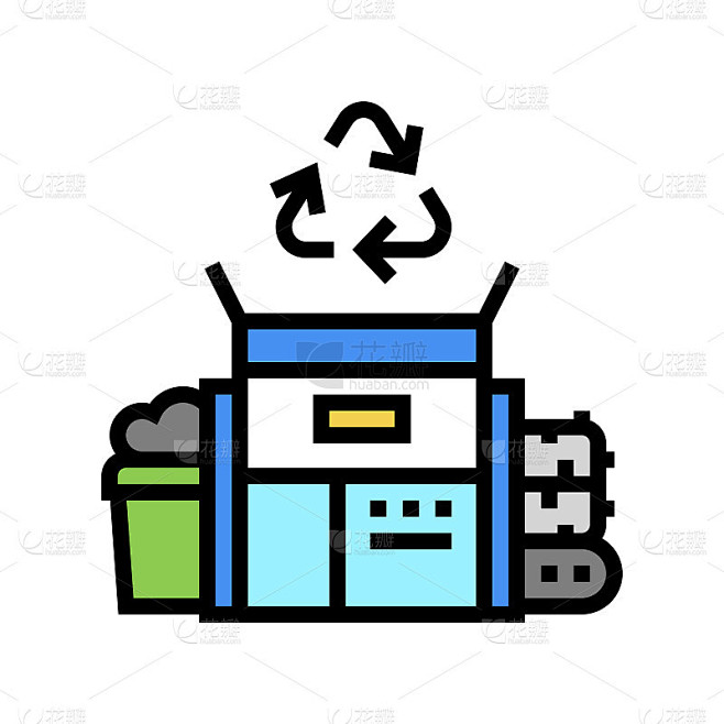 废物回收颜色图标矢量插图