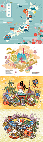 日本旅游海报手绘日系插画地标建筑美食元素AI矢量设计素材源文件-淘宝网