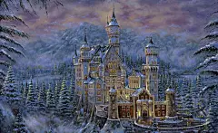 奇幻 - 城堡  Snow 树 冬季 新天鹅堡 绘画 艺术 壁纸