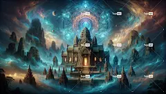 Ai产生的 全息图 老庙 神秘 幻想 森林 多雾路段 黑暗 魔法