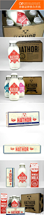 哈托尔乳品品牌的概念是重新包装牛奶单调的设计美学，复古风格身份的创建使用不同的字体及色彩，在当地市场的货架上呈现完美的组合。它的玻璃和用于包装的材料是100%可回收，从而实现对环境保护负责的产品。