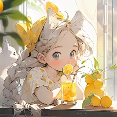 喝汽水的Q版女孩