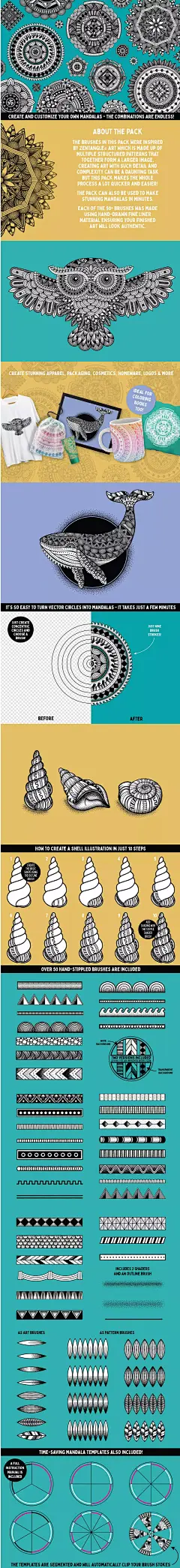 禅宗精细线条艺术与曼陀罗花卉设计素材（AI） 