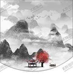 水墨 【酷图网】水墨,山水,中国风,艺术,梅花,吊旗,彩页,海报