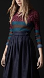 Burberry Contrast Woven Sweater & Pleat Front Heritage Skirt