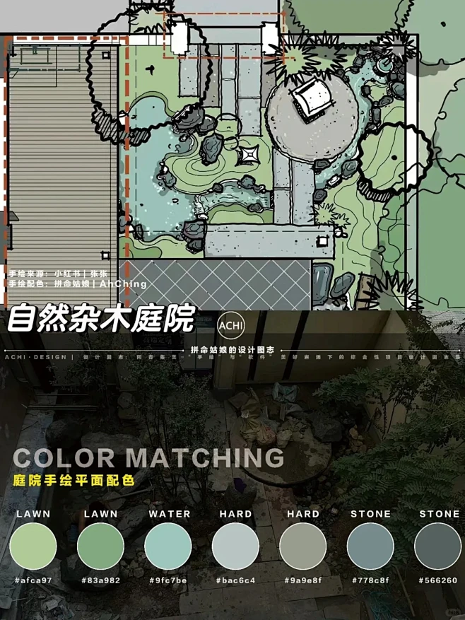 手绘配色｜杂木风景观庭院平面手稿配色分享 - 小红书-花瓣网