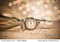 New Year's clock and champagne at midnight