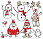 手绘圣诞元素设计矢量素材，素材格式：AI，素材关键词：企鹅,雪人,圣诞节,圣诞老人,麋鹿,矢量节日
