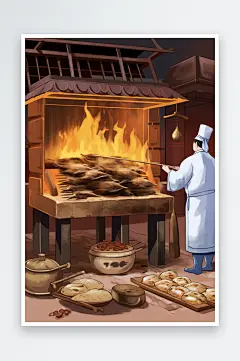 AI数字艺术美味北京烤鸭美食制作元素插画-众图网
