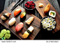 Sushi with chrysanthemum.Image of Japanese food