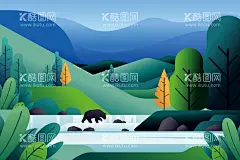 山下的小熊插画  - 源文件下载【酷图网】卡通,山下,小熊,熊,插画,山,水,树,树木,植物,动物,简笔画,扁平化,扁平,石头,湖,湖泊,素材,矢量,图片,设计,广告设计,ai,eps,高清,