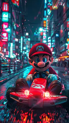 马里奥卡丁车赛车壁纸 赛博朋克风