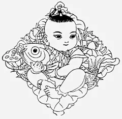 中国年画娃娃抱鱼png免抠素材_新图网 https://ixintu.com 年画 娃娃 中国 卡通