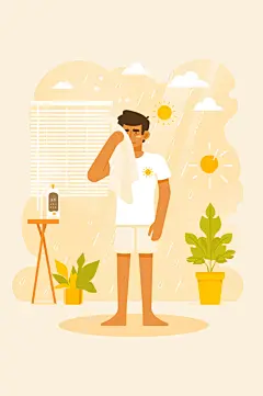 AI数字艺术夏季高温中暑人物温度计插画