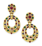 A PAIR OF MULTI-GEM AND GOLD EAR PENDANTS, BY DAVID WEBB