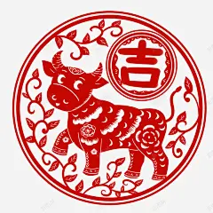 2021年牛年剪纸红色新年春节喜庆插画窗花AI矢量 免抠png 设计图片 免费下载 页面网页 平面电商 创意素材
