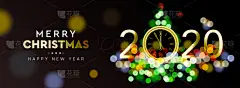 2020,新年前夕,钟,绘画插图,圣诞树,矢量,明亮,黄金,照亮