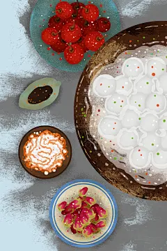 元宵节餐点菜品汤圆插画