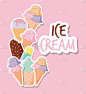 一组冰淇淋图标与冰淇淋字母在粉红色的背景