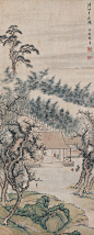 杨晋——款《修竹书屋图》人物山水 立轴欣赏 | 
清|杨晋(1644-1728)字子和、子鹤，号西亭、谷林樵客、鹤道人，又署野鹤。宫廷画家，以界画见长。工农村景物，尤善画牛，多写意，兼及人物写真，花鸟草虫。山水为王翚入室弟子，凡有人物、舆轿、驼马牛羊等皆命补之。尝摹内府所藏名迹。