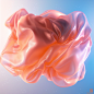 A randomly inflated fabric, front view, transparent material, semi transparent, gradient of pink and blue, wrinkled fabric, soft lighting, mixer 3D, clean and bright background, soft focus, edge light, front perspective, high-quality, cinema 4D, OC render