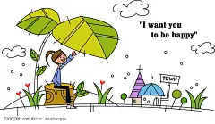 韩国矢量时尚简笔插画 坐在树桩上的女孩