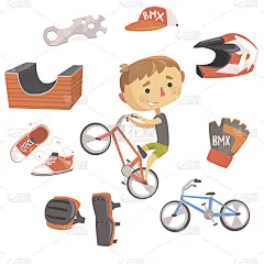 男孩小轮车车手，孩子未来梦想职业插画与相关的职业对象