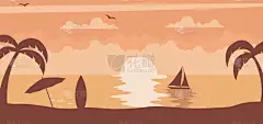 夏季日落背景，海滩上有阳光