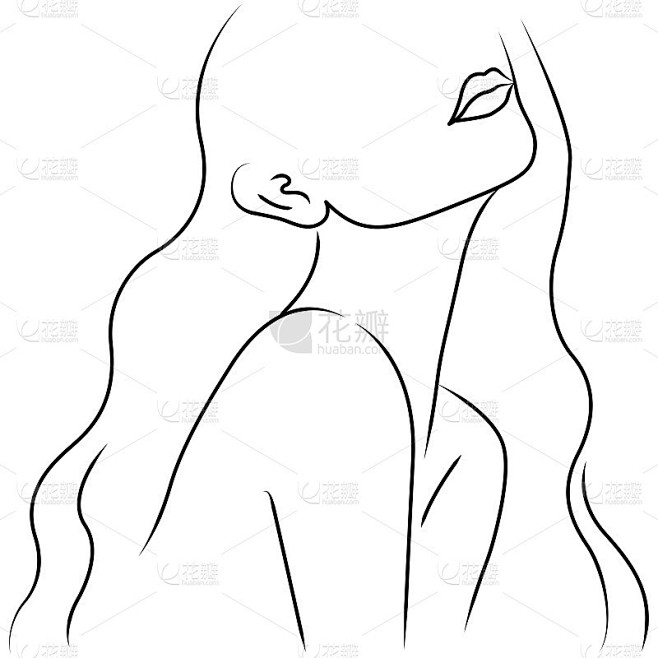 有着长长的卷发的极简主义女性轮廓。