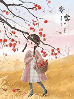 寒露节气秋天秋季森林卡通治愈手绘插画海报