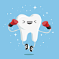 快乐健康的牙齿在红色拳击手套矢量图素材