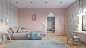 温柔的粉色儿童房，搭配灰蓝色地毯，舒适简洁。
