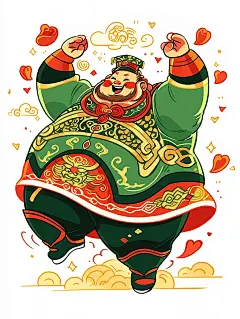 财神一位留着胡子的中国古代胖子将军高兴地跳了起来